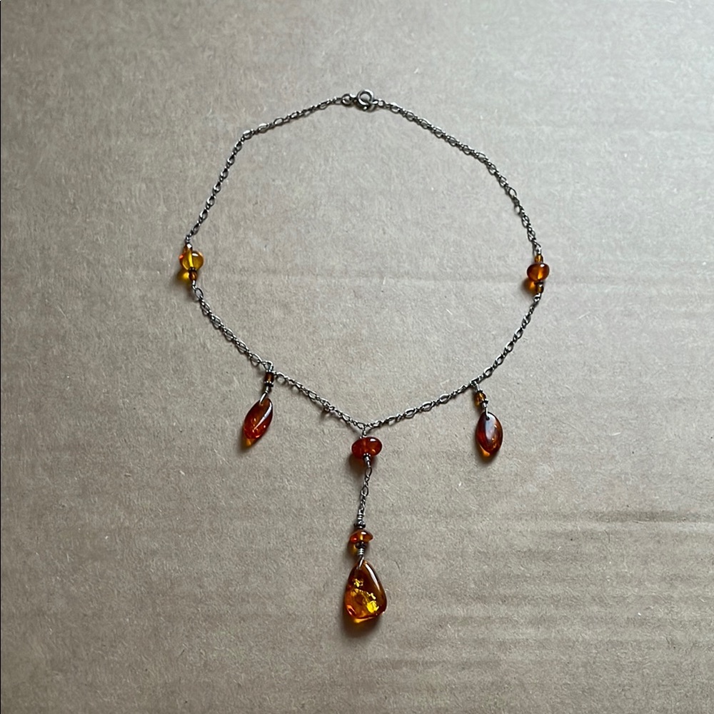 Vintage Amber Teardrop Necklace